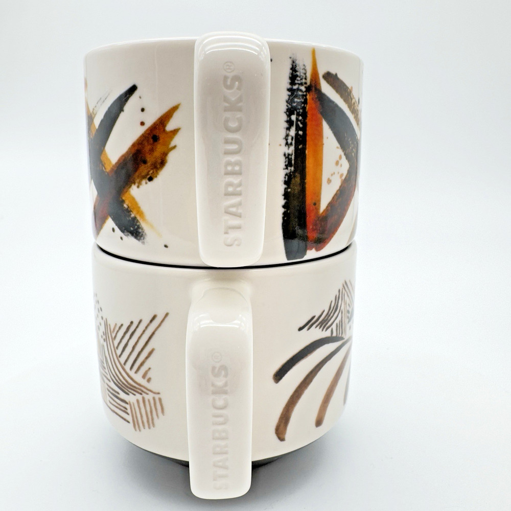 Starbucks Artisan Series Mugs 03/08 04/08 Set of Two 12oz Brown Cream 2014 - Picture 4 of 10
